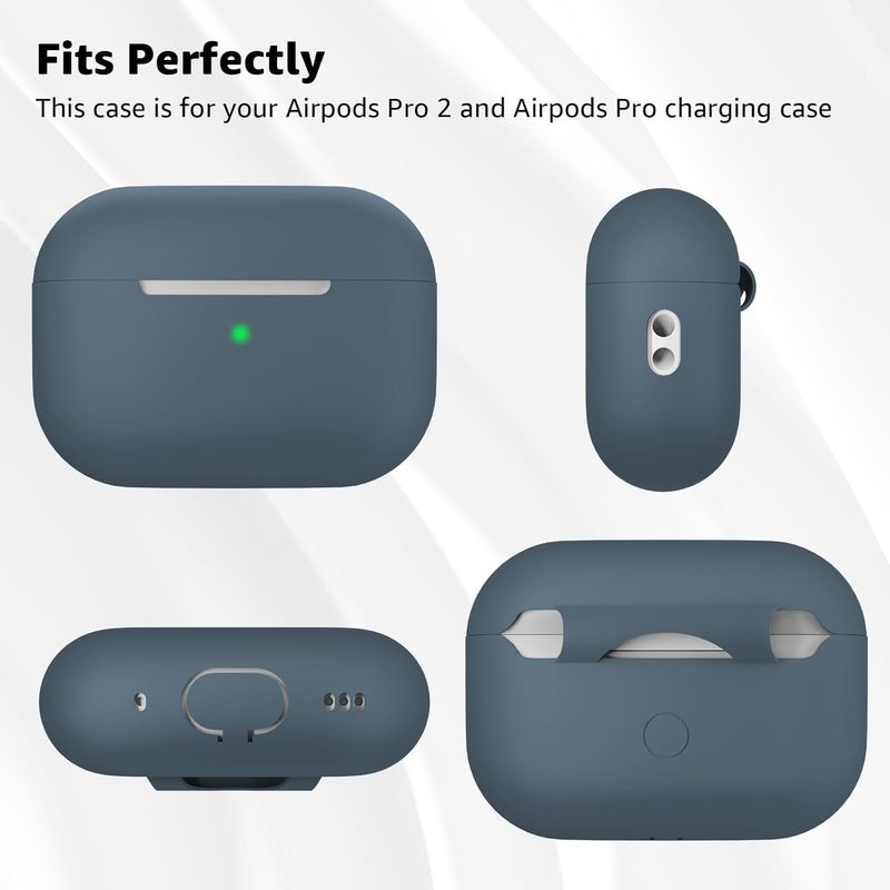 Tandoler حافظة متوافقة مع Airpods Pro 2، غلاف سيليكون ناعم واقي مع مجموعة تنظيف وحبل حمل متوافق مع AirPod Pro الجيل الثاني، LED أمامي مرئي - أزرق محيطي - Image 5